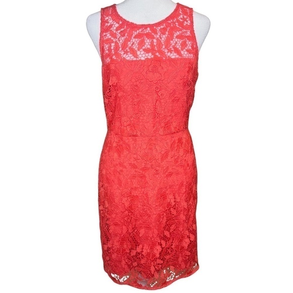 J.Crew Collection Coral Sleeveless Lace Sheath Cocktail Dress Size 2 - Picture 1 of 11